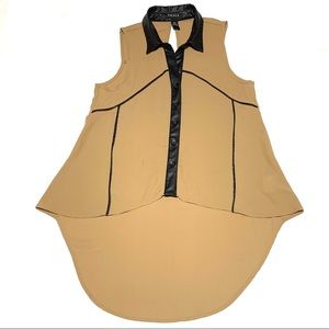 UK2LA Toffee Brown Button Down Sleeveless Long Back Faux Leather Lining Sz Small